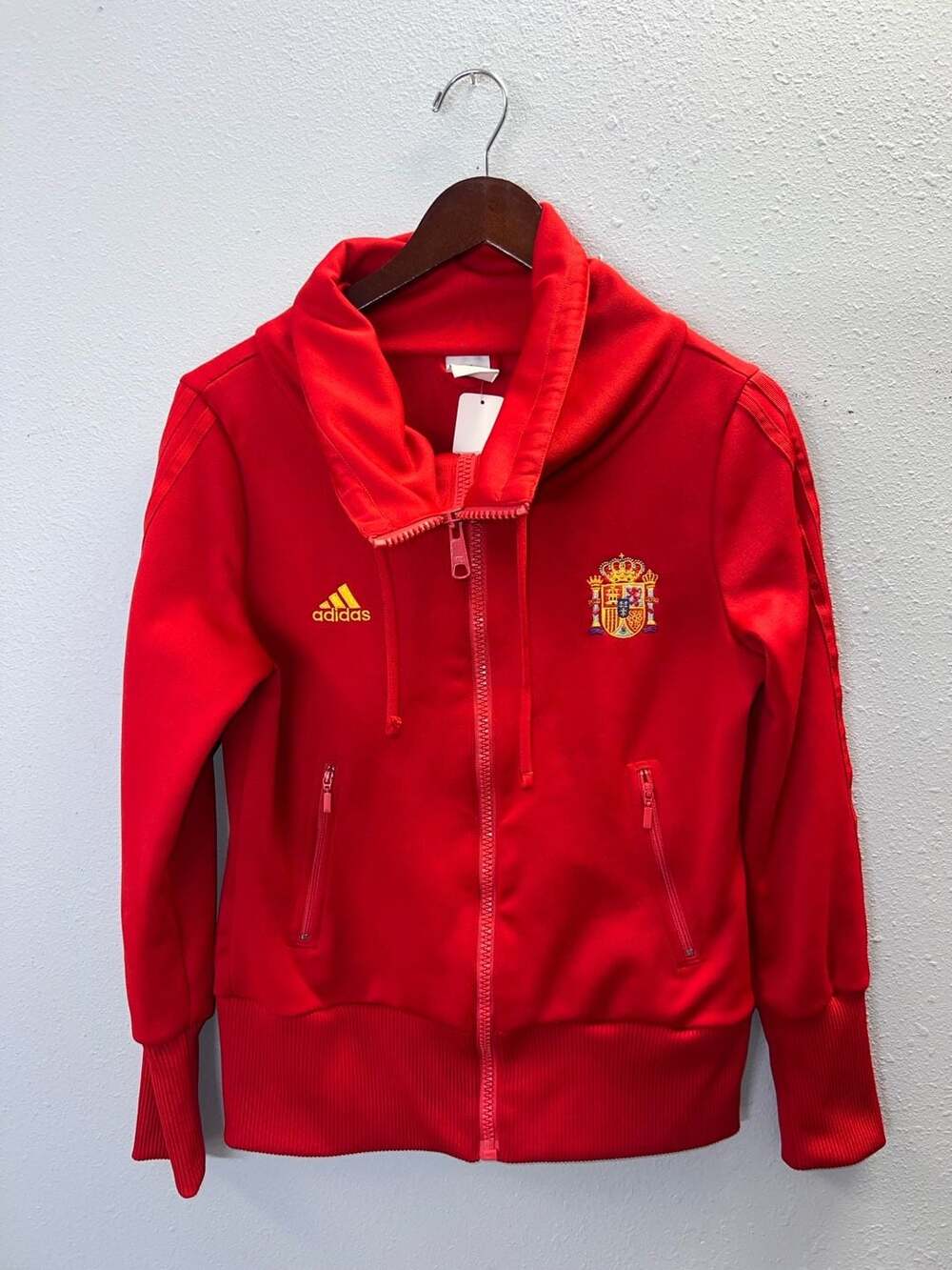 Vintage Adidas Spain Soccer Track Jacket Womens M Red Funnel Neck Cowl RFEF 0415